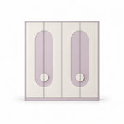 Elegitora Lavender 4 Door Wardrobe shown with circular door pulls, rounded arch details and white and lavender panels.