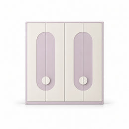 Elegitora Lavender 4 Door Wardrobe shown with circular door pulls, rounded arch details and white and lavender panels.