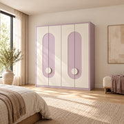 Elegitora Lavender 4 Door Wardrobe in a furnished bedroom: a four-door front, a lavender border and circular door pulls.