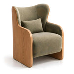 Emmolana Olive Wood Frame Pedicure Chair on a white background, featuring a winged high back and olive green cushioning.