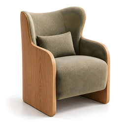 Emmolana Olive Wood Frame Pedicure Chair on a white background, featuring a winged high back and olive green cushioning.