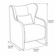 Emmolana Olive Wood Frame Pedicure Chair dimension sketch marks a 65 cm width and 100 cm height beside its winged back.