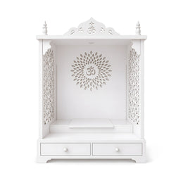 Eshwari Premium White Pooja Mandir with Om Sunburst Motif