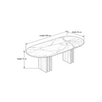 Ezzimora Marble Top 6-Seater Dining Table dimension guide showing 200 L x 95 W x 75 H cm for dining room layout planning.