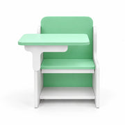 Ezzolora Mint and White Kids Chair Study Desk combines a low storage shelf with an integrated seat viewed from the front.