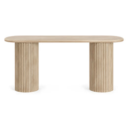 Alternate view of Fabilora Wooden Console Table, showing rounded elongated tabletop and fluted cylindrical supports.