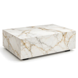 Alternate view of Fallinora Marble Coffee Table, showing marble-look block form for a closer look at the product design.