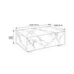 Fallinora Marble Coffee Table size guide lists 100 cm long, 50 cm wide, and 45 cm high to help plan fit in the living room.