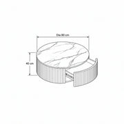 Fidorina Round Marble Coffee Table with Storage dimension guide showing 80 D x 40 H cm for living room layout planning.
