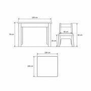 Flistania Kids Table with 4 Chairs dimension guide with straight wooden legs and labels of 100 cm wide and 70 cm high.