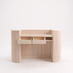 Additional product view of Flootap Fluted Beige Salon Reception Desk, showing engineered wood for a modern salon interior.