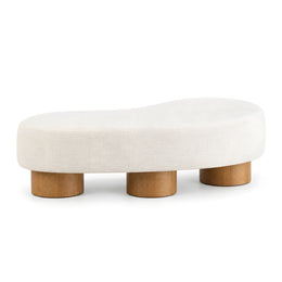 Alternate view of Flussora Beige Upholstered Curved Bench, showing curved upholstered seat and flowing organic shape.