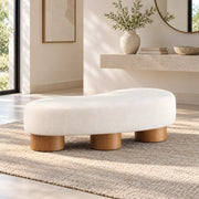 Flussora Beige Upholstered Curved Bench