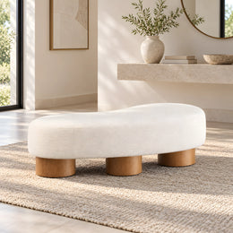Flussora Beige Upholstered Curved Bench