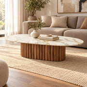 Alternate product view of Flutorino Marble Coffee Table, featuring broad fluted base for a modern living room interior.