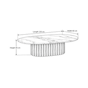 Flutorino Marble Coffee Table size guide lists 120 cm long, 60 cm wide, and 45 cm high to help plan fit in the living room.