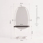 Givoria White Salon Mirror Stand size guide lists 82 cm wide, 30 cm deep, and 185 cm high to help plan fit in the salon.