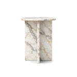 Alternate view of Gizimora Marble Side Table, showing round top with a light marble-look appearance in a modern home setting.