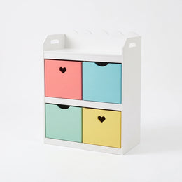 Alternate view of Hackvy Kids Chest of Drawers, showing 4 spacious compartments, heart-shaped handles, and scalloped top.