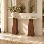 Alternate product view of Hadlino Marble Console Table, featuring tapered panel supports for a modern entryway interior.