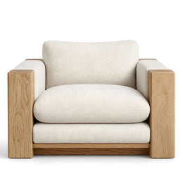 Alternate view of Hantilano Beige Accent Chair, showing deep cushioned seat, loose back cushion, and wide upholstered arms.