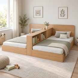 Harmelono Kids Twin Bed with Central Divider Shelf