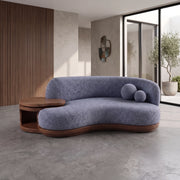 Helovy Blue Plush 3-Seater Sofa with Side Table