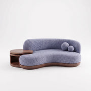 Helovy Blue Plush 3-Seater Sofa with Side Table