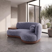 Helovy Blue Plush 3-Seater Sofa with Side Table