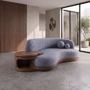 Helovy Blue Plush 3-Seater Sofa with Side Table