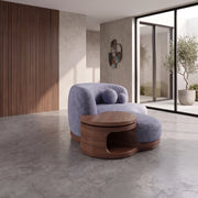 Helovy Blue Plush 3-Seater Sofa with Side Table