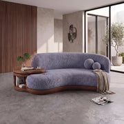 Helovy Blue Plush 3-Seater Sofa with Side Table