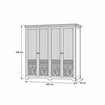 Herylosara Green 4 Door Cabinet dimension guide with floral lower panels and labels of 205 cm wide and 220 cm high.