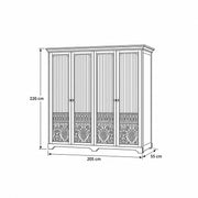 Herylosara Green 4 Door Cabinet dimension guide with floral lower panels and labels of 205 cm wide and 220 cm high.