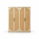 Hingimola Cream 4 Door Cane Wardrobe, with paired brass-tone pulls and rounded woven inserts against a white backdrop.