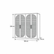 Hingimola Cream 4 Door Cane Wardrobe dimension guide with four cane-front doors and labels of 185 cm wide and 220 cm high.