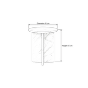 Dimensions for Inolisy White Marble Side Table: 45 cm deep and 55 cm high, supporting accurate living room layout planning.