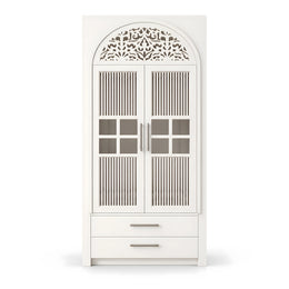 Ishita Premium White Pooja Mandir with Arched Jali Doors