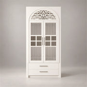 Ishita Premium White Pooja Mandir with Arched Jali Doors