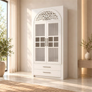 Ishita Premium White Pooja Mandir with Arched Jali Doors