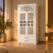 Ishita Premium White Pooja Mandir with Arched Jali Doors
