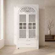 Ishita Premium White Pooja Mandir with Arched Jali Doors