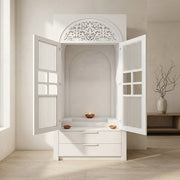 Ishita Premium White Pooja Mandir with Arched Jali Doors