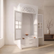 Ishita Premium White Pooja Mandir with Arched Jali Doors