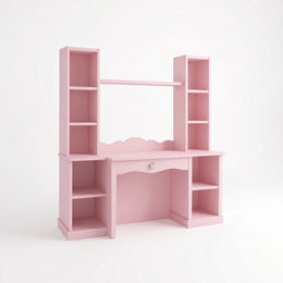 Alternate view of Ivinty Kids Study Desk with Storage Shelves & Drawer, showing engineered wood in a modern home setting.