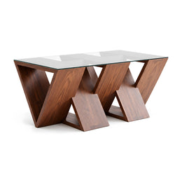 Jointora Modern Wooden Glass Top Coffee Table