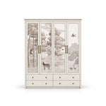 Jungosy 4 Door Wardrobe with Drawers on a white background: four lower drawers, a classic cornice and framed white doors.