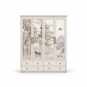 Jungosy 4 Door Wardrobe with Drawers on a white background: four lower drawers, a classic cornice and framed white doors.