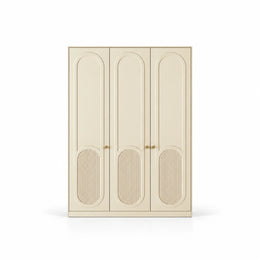 Kapilosa 3 Door Wooden Wardrobe, with arched panel detailing and a full-height cabinet body against a white backdrop.