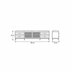 Kavonsa White Marble Top TV Unit size drawing with 180 cm wide, 40 cm deep and 50 cm high labelled beside the frame.